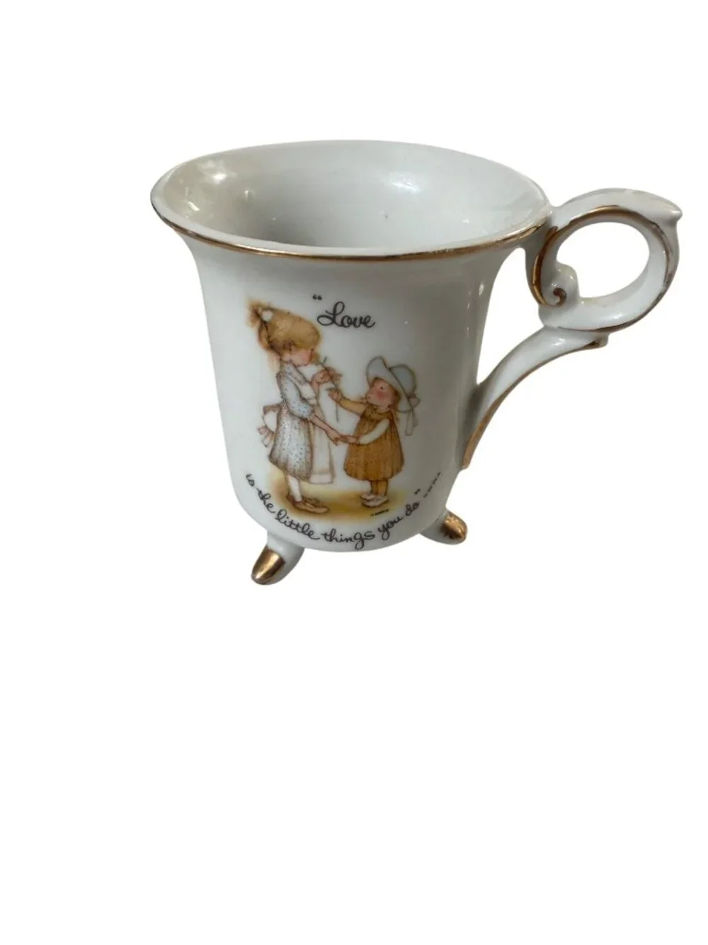 Vintage Footed Porcelain Mug With Gold Trim & H. Hargreaves 